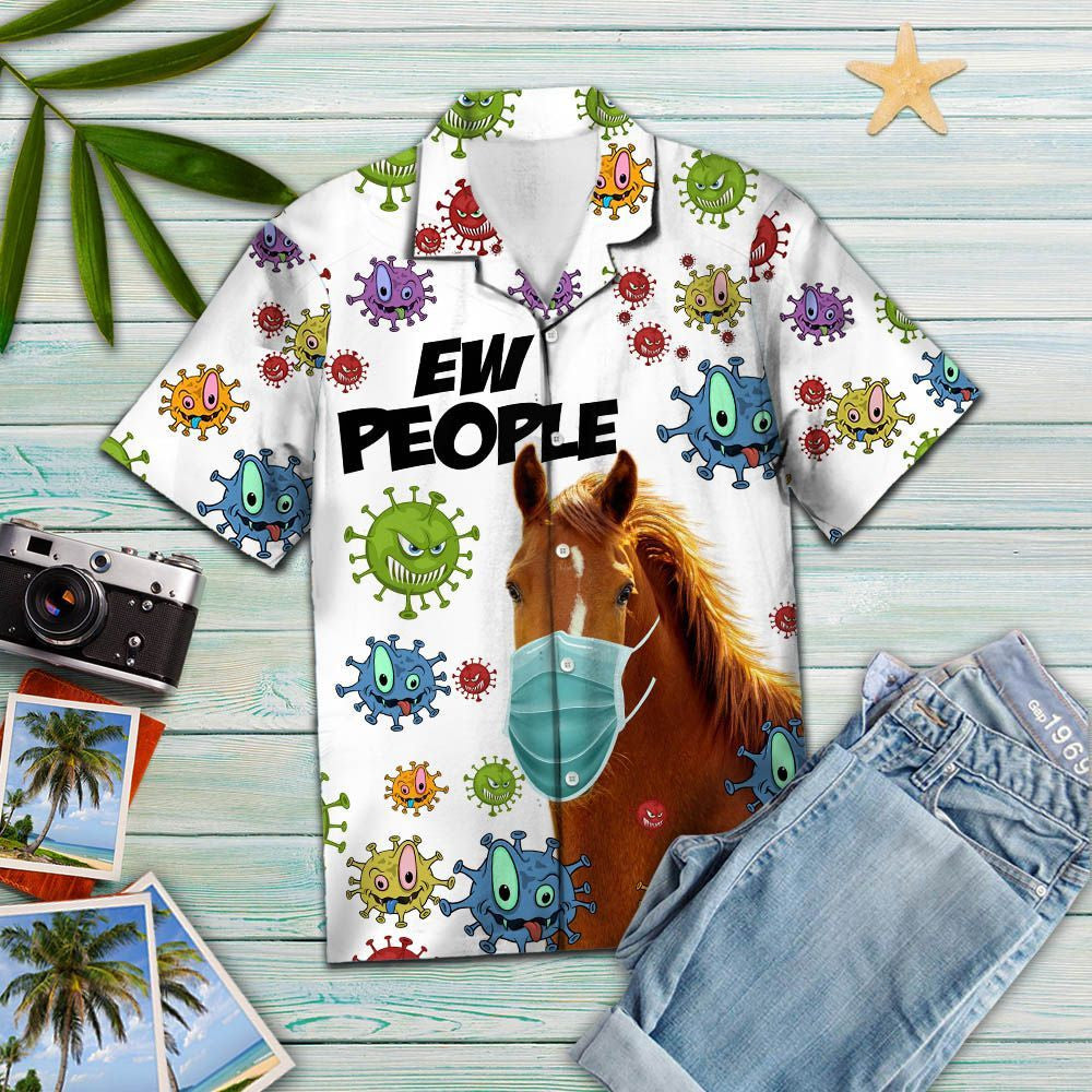 Horse Wearing Face Mask Ew People Pattern Hawaiian Shirt, Hawaiian Shirt Gift, Christmas Gift