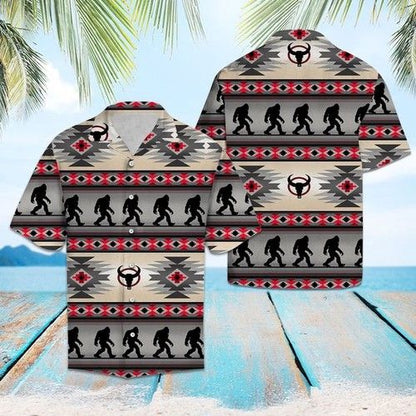 Bigfoot Native Pattern Hawaiian Shirt Summer,Hawaiian Shirt Gift, Christmas Gift