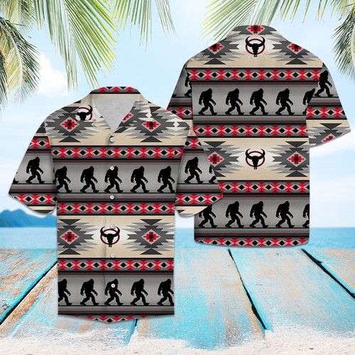 Bigfoot Native Pattern Hawaiian Shirt Summer,Hawaiian Shirt Gift, Christmas Gift