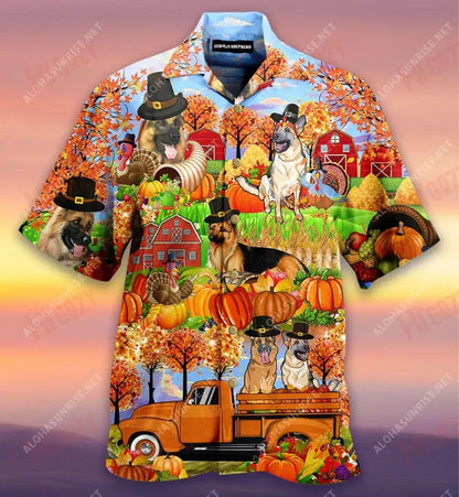 Happy Thanksgiving German Shepherd Unisex Short Sleeve Shirt Ocean Hawaiian T Shirts Vintage Hawaiian Shirts Hawaiian Shirt Pattern, Hawaiian Shirt Gift, Christmas Gift