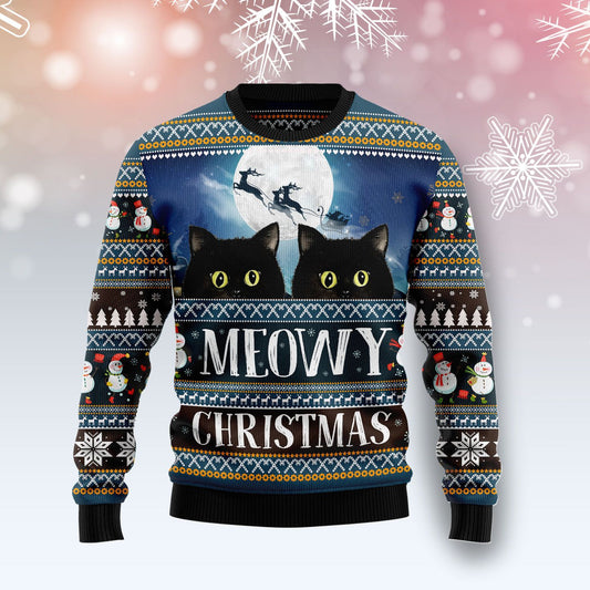 Black Cat Meowy Christmas Ugly Christmas Sweater, Christmas Ugly Sweater,Christmas Gift,Gift Christmas 2022