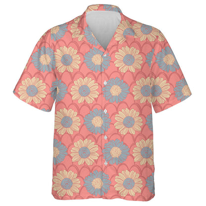 Blue And Nude Color Sunflowers On Pink Scale Background Hawaiian Shirt, Hawaiian Shirt Gift, Christmas Gift