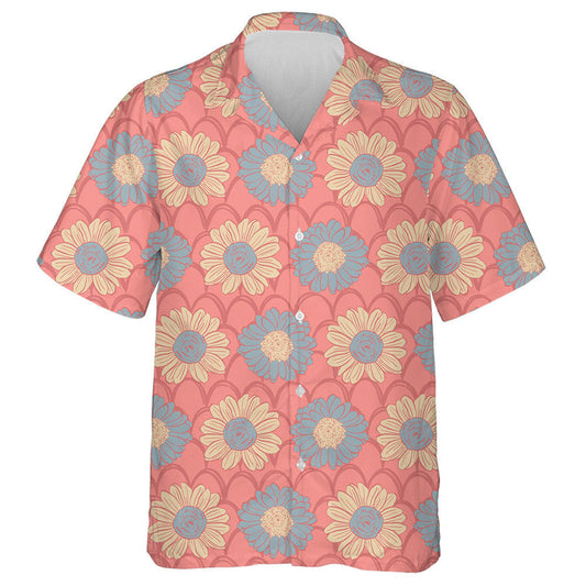 Blue And Nude Color Sunflowers On Pink Scale Background Hawaiian Shirt, Hawaiian Shirt Gift, Christmas Gift