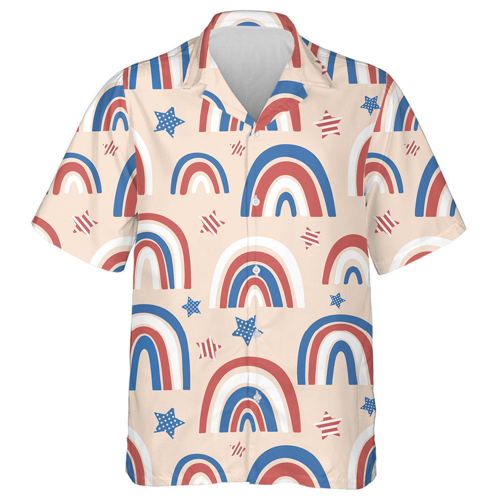 Modern Rainbow And Star Pastel Illustration American Flag Hawaiian Shirt, Hawaiian Shirt Gift, Christmas Gift