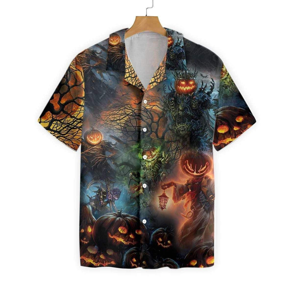 Halloween Angry Evil Pumkin Background Hawaiian Shirt,Hawaiian Shirt Gift, Christmas Gift