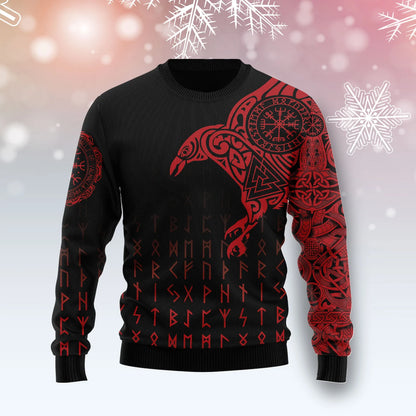 Vikings The Raven of Odin Tattoo unisex womens & mens, couples matching, friends, funny family ugly christmas holiday sweater gifts, Christmas Ugly Sweater