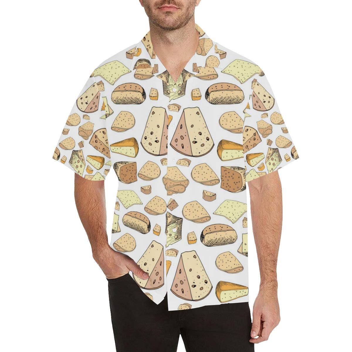 Cheese Pattern Theme Men'S All Over Print Hawaiian Aloha Shirt Hawaiian Shorts Beach Short Sleeve_Hawaiian Shirt Gift, Christmas Gift