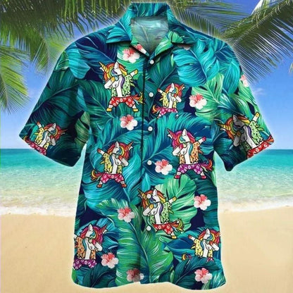 Unicorn Dabbing And Exotic Palm Leaf Background Hawaiian Shirt, Hawaiian Shirt Gift, Christmas Gift