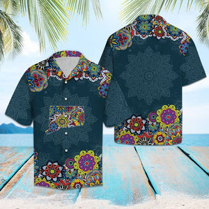 Awesome Colored Connecticut Mandala Flower Hawaiian Shirt, Hawaiian For Gift