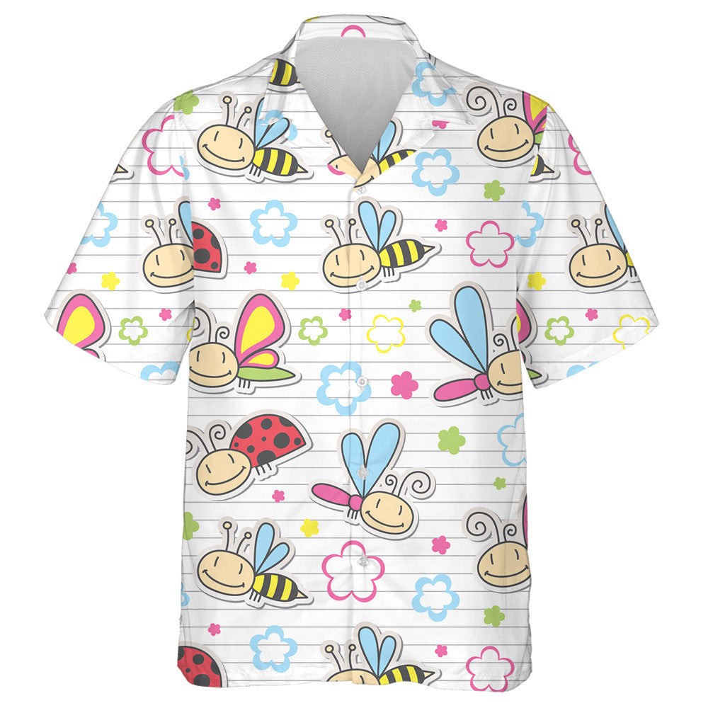Hand Drawn Peony Cute Insects And Flowers Butterfly Hawaiian Shirt, Hawaiian Shirt Gift, Christmas Gift