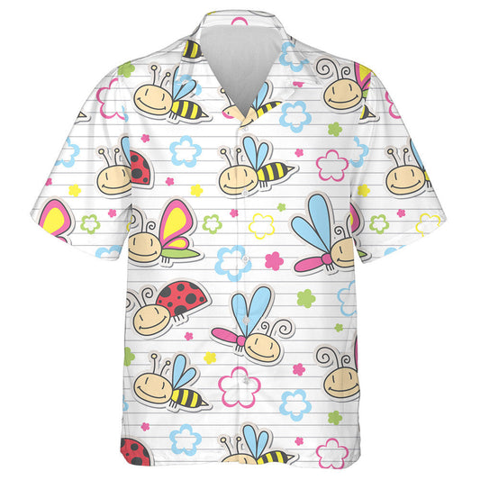Hand Drawn Peony Cute Insects And Flowers Butterfly Hawaiian Shirt, Hawaiian Shirt Gift, Christmas Gift