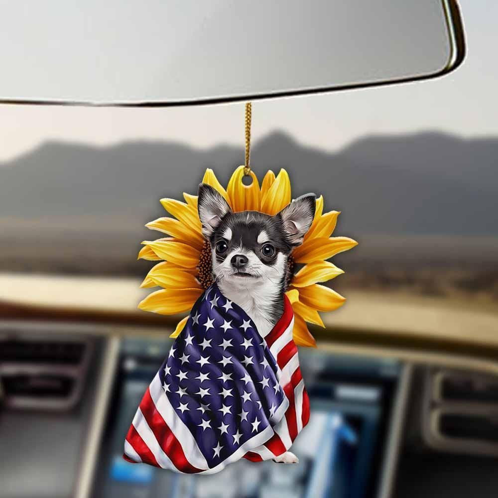 Chihuahua America Sunflower ornament, Happy Christmas Ornament, Christmas Gift, Christmas Decoration