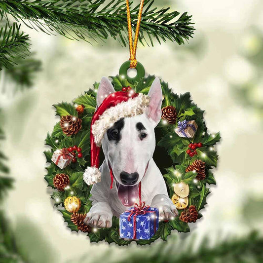 Bull Terrier and Christmas gift for her gift for him gift for Bull Terrier lover Christmas Plastic Hanging Ornament, Happy Christmas Ornament, Christmas Gift, Christmas Decoration