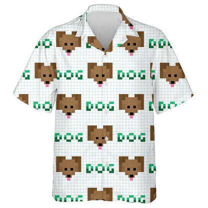 Brown Pixel Face Of Beagle On Check Background Hawaiian Shirt, Hawaiian Shirt Gift, Christmas Gift