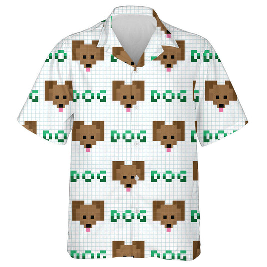 Brown Pixel Face Of Beagle On Check Background Hawaiian Shirt, Hawaiian Shirt Gift, Christmas Gift