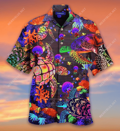 Neon Turtle Hawaiian Shirt, Hawaiian Shirt Gift, Christmas Gift