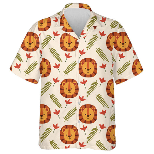 Lovely Lion With Flowers And Leaves Hawaiian Shirt,Hawaiian Shirt Gift, Christmas Gift