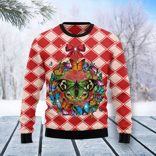 Butterfly Wreath Ugly Christmas Sweater, Christmas Ugly Sweater,Christmas Gift,Gift Christmas 2022