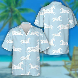 White Dot Horses On Light Blue Background Hawaiian Shirt, Hawaiian Shirt Gift, Christmas Gift