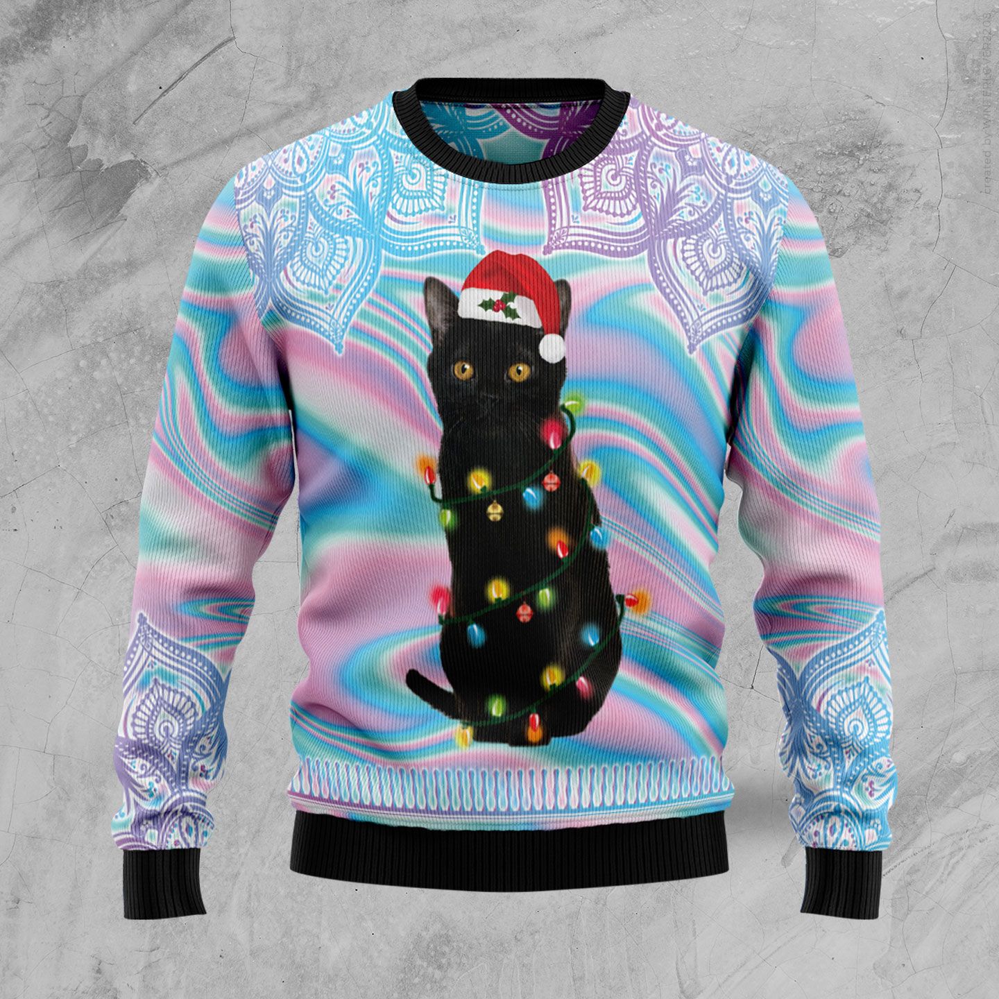 Black Cat Hologram Pattern Ugly Christmas Sweater, Christmas Ugly Sweater,Christmas Gift,Gift Christmas 2022