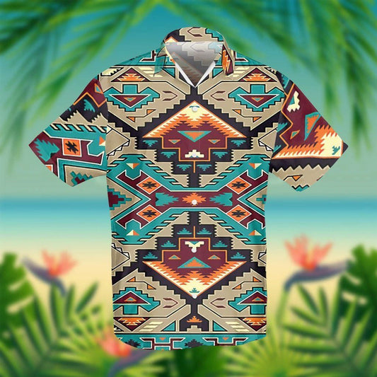 Native American Chaotic Design Blue And Orange Pattern Hawaiian Shirt, Hawaiian Shirt Gift, Christmas Gift
