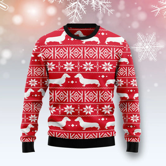 Dachshund Red Christmas Pattern  unisex womens & mens, couples matching, friends, funny family ugly christmas holiday sweater gifts , Christmas Ugly Sweater