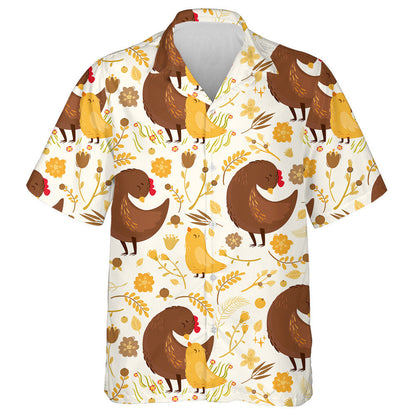 Lovely Hen And Little Chicken With Yellow Plant Hawaiian Shirt, Hawaiian Shirt Gift, Christmas Gift