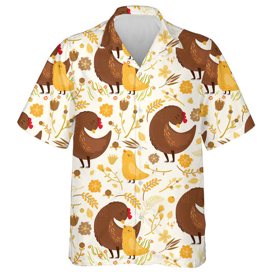Lovely Hen And Little Chicken With Yellow Plant Hawaiian Shirt, Hawaiian Shirt Gift, Christmas Gift