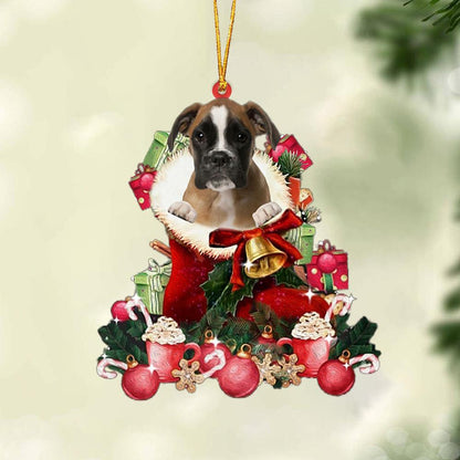 BROWN Boxer-Red Boot Hanging Christmas Plastic Hanging Ornament, Happy Christmas Ornament, Christmas Gift, Christmas Decoration