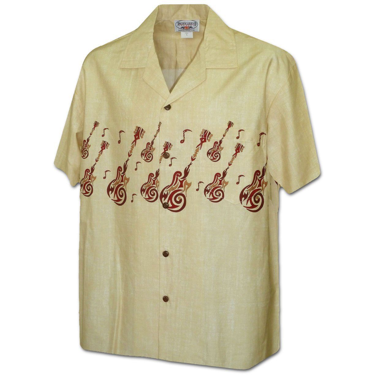 Guitar Trip Khaki Hawaiian Aloha Shirt Hawaiian Shorts Beach Short Sleeve, Hawaiian Shirt Gift, Christmas Gift