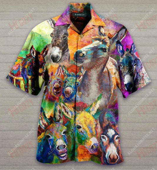 Donkeys Make Me Smile Short Hawaiian Shirt Summer Short Sleeve Vintage Hawaiian Shirts Funny Hawaiian Shirts, Hawaiian Shirt Gift, Christmas Gift