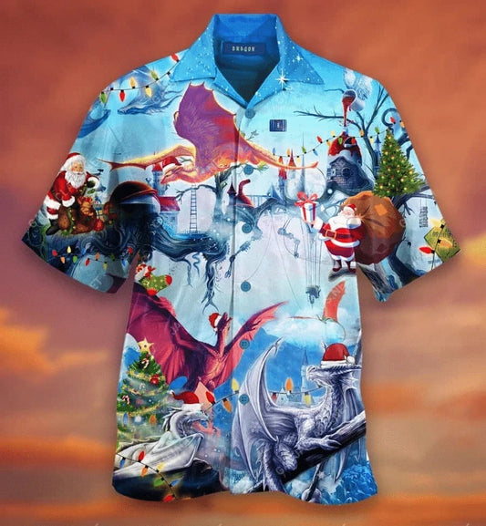Design Hawaiian Shirt Christmas With Happy Dragons,Hawaiian Shirt Gift, Christmas Gift