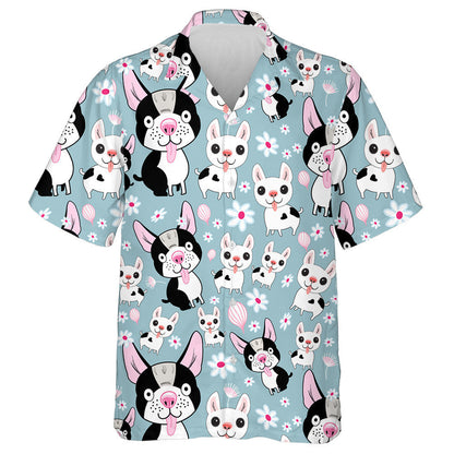 Small Dogs On A Blue Background With Flowers Hawaiian Shirt, Hawaiian Shirt Gift, Christmas Gift