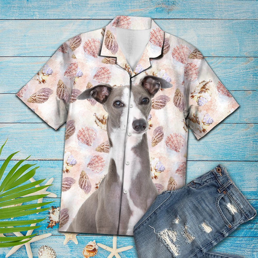 Summer Beach Seashells And Cute Italian Greyhound Hawaiian Shirt, Hawaiian Shirt Gift, Christmas Gift
