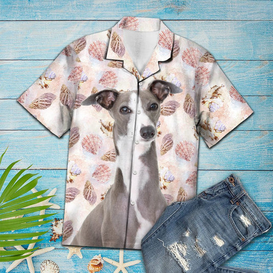 Summer Beach Seashells And Cute Italian Greyhound Hawaiian Shirt, Hawaiian Shirt Gift, Christmas Gift