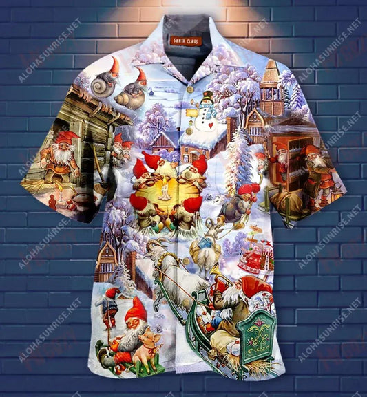 Oh! Santa Claus Gnomes Short Short Sleeve Shirt Vacation Hawaiian T Shirts Best Hawaiian Shirts Hawaiian Shirts For Women, Hawaiian Shirt Gift, Christmas Gift