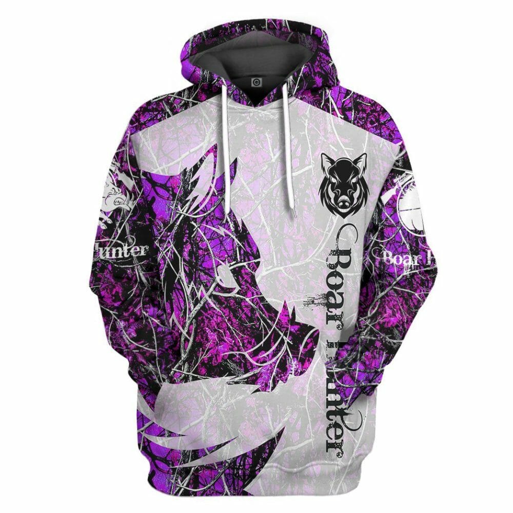 3D Wildschwein Jäger Lila Benutzerdefinierte T-shirt Hoodie Bekleidung