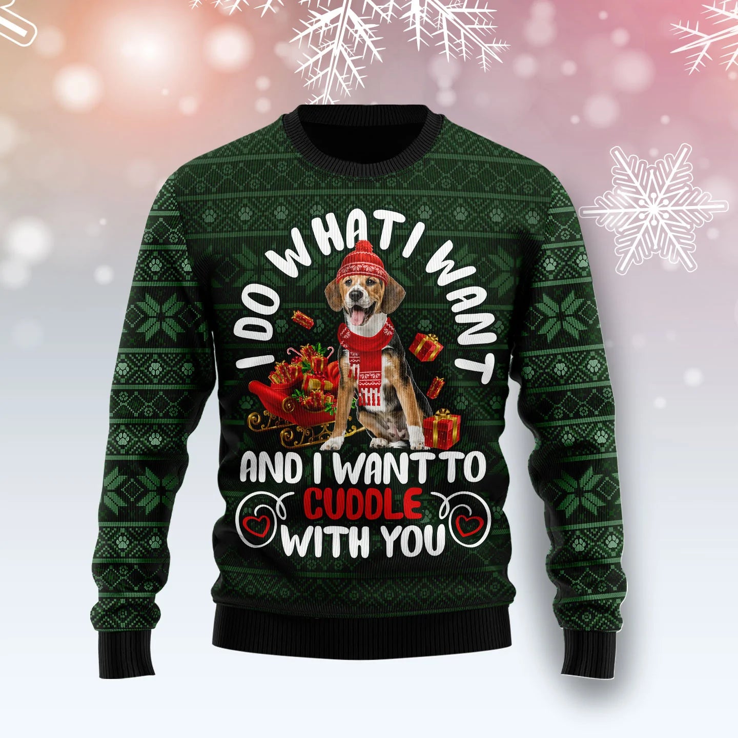 Beagle I Want unisex womens & mens, couples matching, friends, funny family ugly christmas holiday sweater gifts