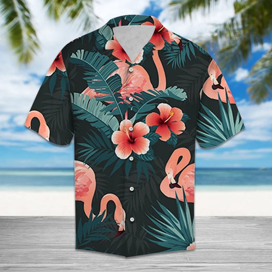Giant Flamingo In Tropical Forest Hawaiian Shirt,Hawaiian Shirt Gift, Christmas Gift