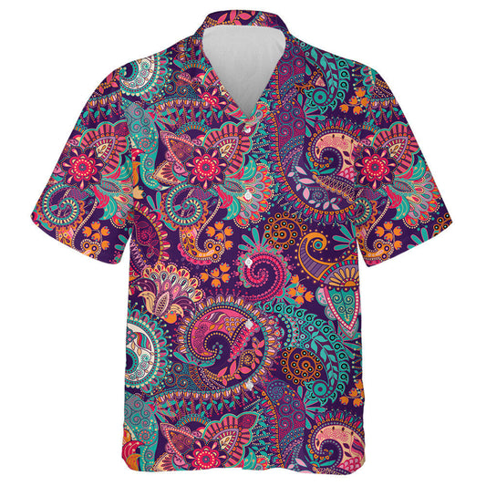 Colorful Florals Indian Decorative Paisley Hand Drawn Pattern Hawaiian Shirt, Hawaiian Shirt Gift, Christmas Gift