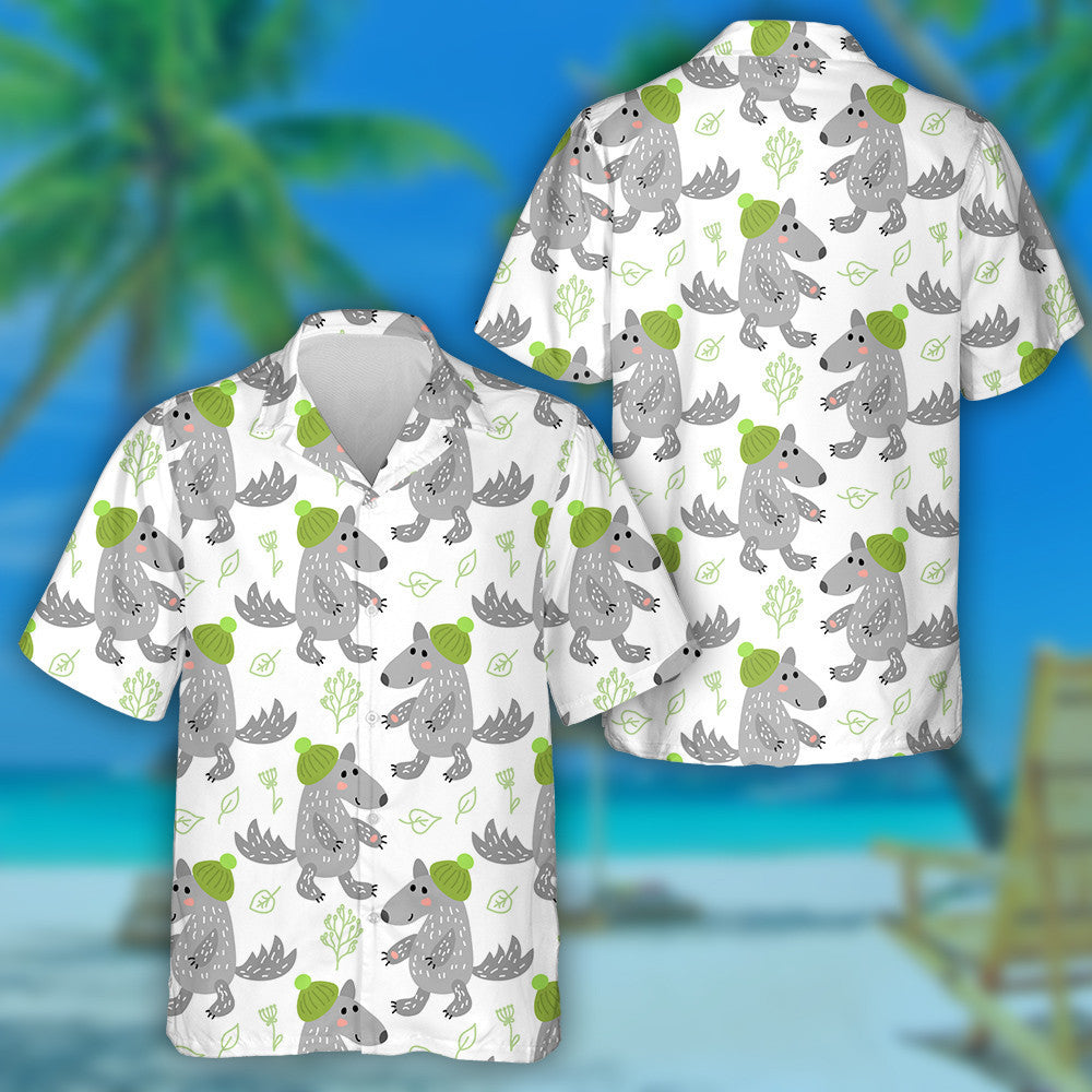 Winter With Cute Wolves In Green Hat Hawaiian Shirt,Hawaiian Shirt Gift, Christmas Gift