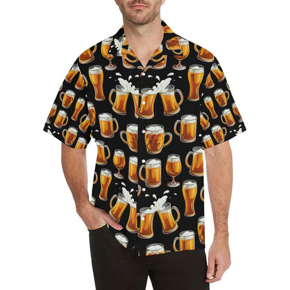 Beer Pattern Background Men'S All Over Print Hawaiian Aloha Shirt Hawaiian Shorts Beach Short Sleeve,Hawaiian Shirt Gift, Christmas Gift