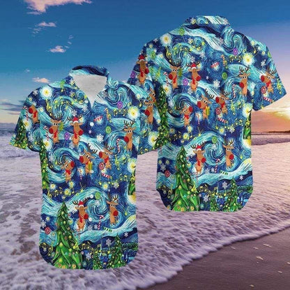 Christmas Dancing Reindeers In Dark Night Hawaiian Shirt, Hawaiian For Gift
