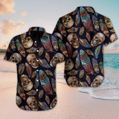 Vintage Skull With Native Feather Hawaiian Shirt, Hawaiian Shirt Gift, Christmas Gift