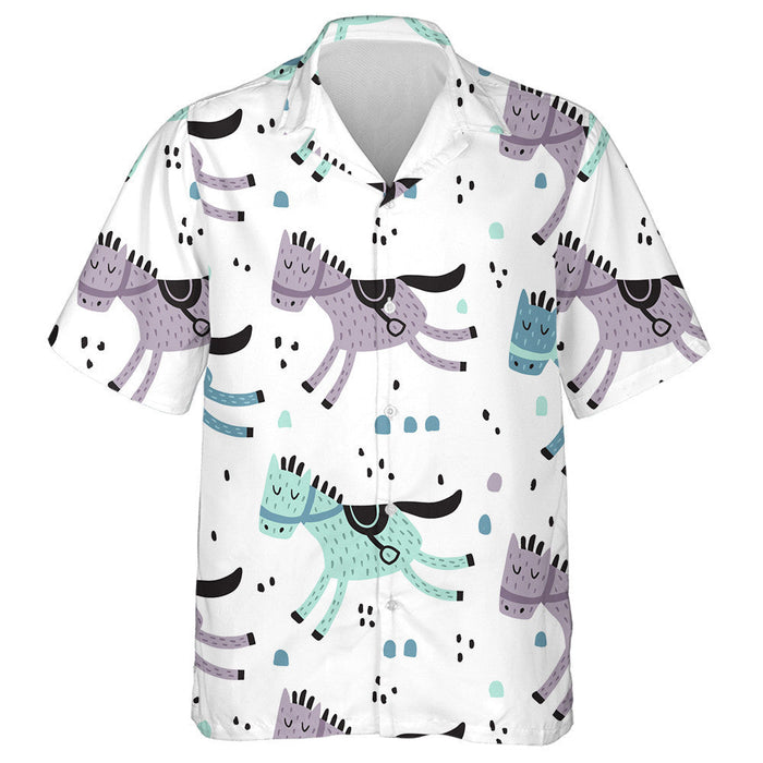 Adorable Horses In Cartoon Style On White Hawaiian Shirt, Hawaiian Shirt Gift, Christmas Gift