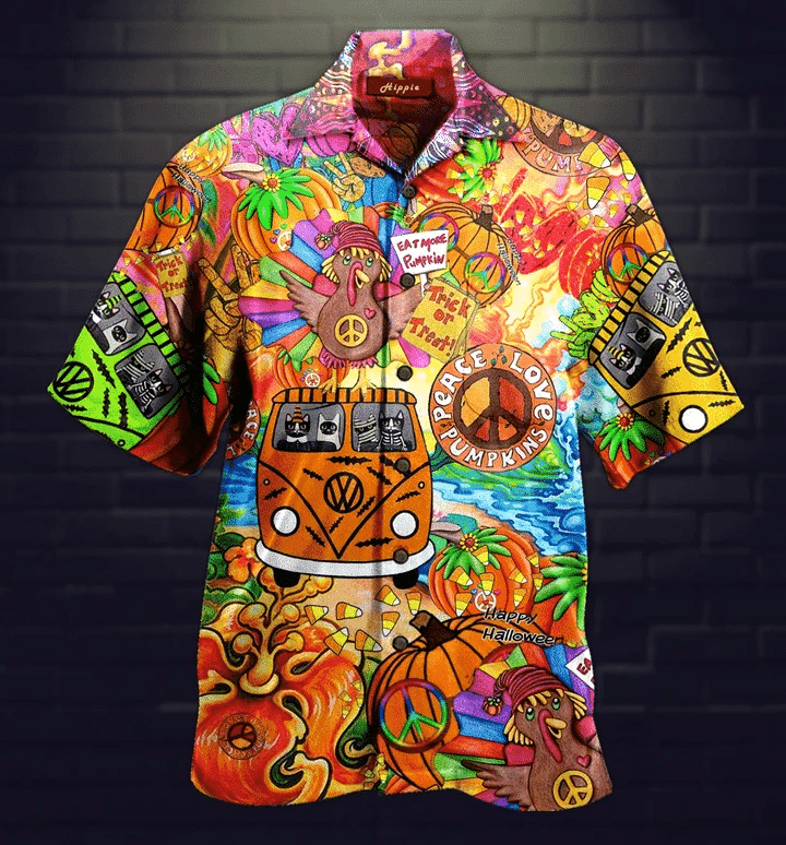 Hippie Life And Amazing Cat Halloween Background Hawaiian Shirt, Hawaiian Shirt Gift, Christmas Gift
