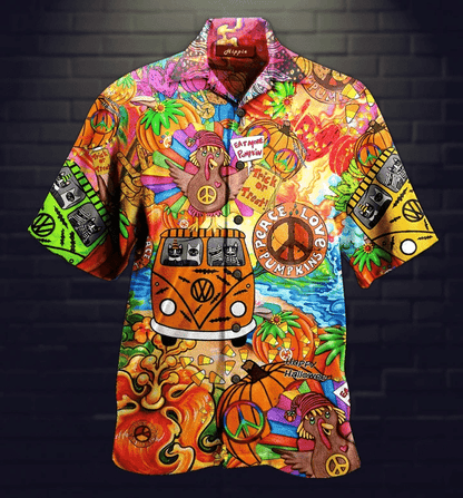 Hippie Life And Amazing Cat Halloween Background Hawaiian Shirt, Hawaiian Shirt Gift, Christmas Gift