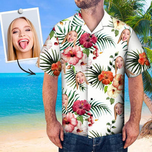 Vivid Hibiscus And Tropical Leaves Custom Photo Hawaiian Shirt, Hawaiian Shirt Gift, Christmas Gift