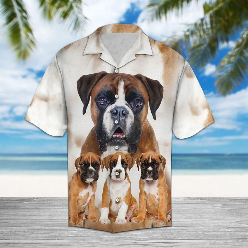 Great Boxer Dog Family Portrait Design Themed Hawaiian Shirt, Hawaiian Shirt Gift, Christmas Gift