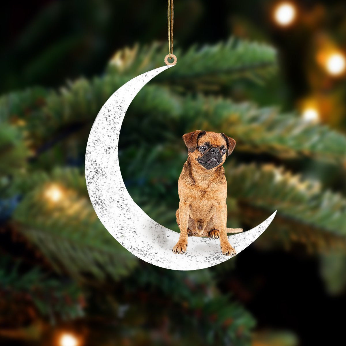 Brussels Griffon-Sit On The Moon-Two Sided Christmas Plastic Hanging Ornament, Happy Christmas Ornament, Christmas Gift, Christmas Decoration